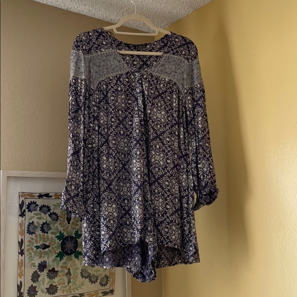 Zara Long Sleeve Dark Blue Floral Patterned Romper